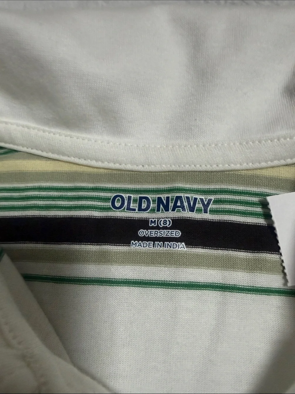 Boy’s Old Navy White Polo with Green and Black Stripes Size 8